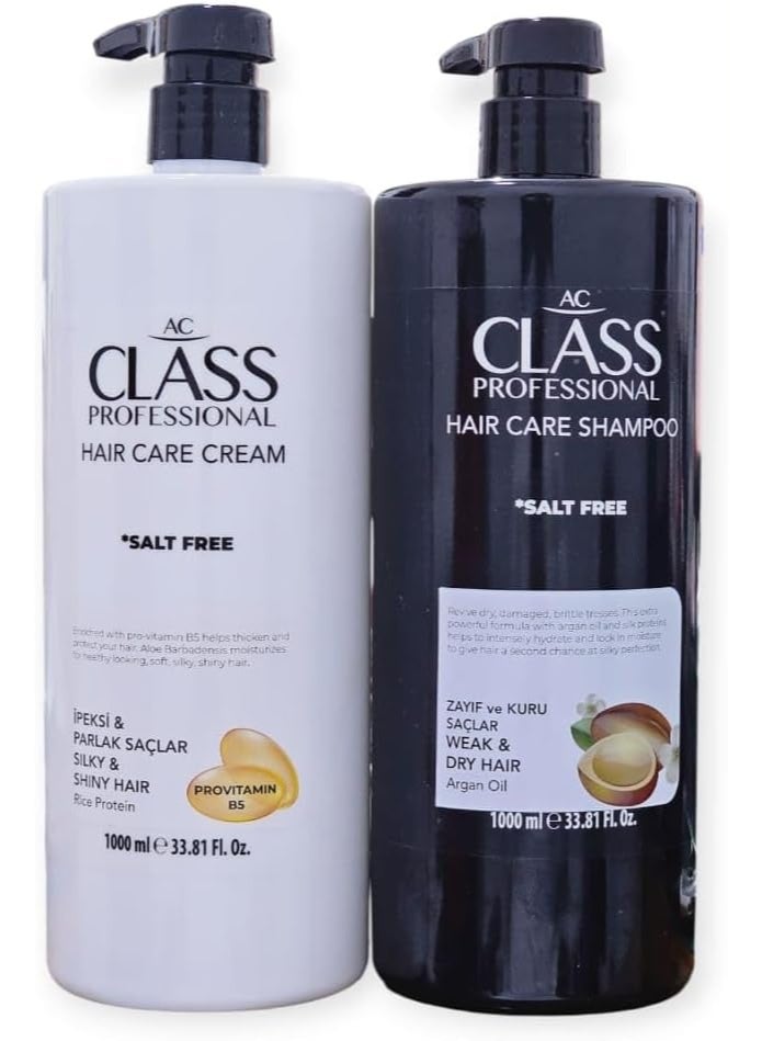 كلاس بروفيشنال طقم العناية بالشعر، شامبو وكريم بلسم للشعر الضعيف والجاف، خالي من الأملاح بالارجان وبروتين الارز١٠٠٠ مل × ٢ - Image 1