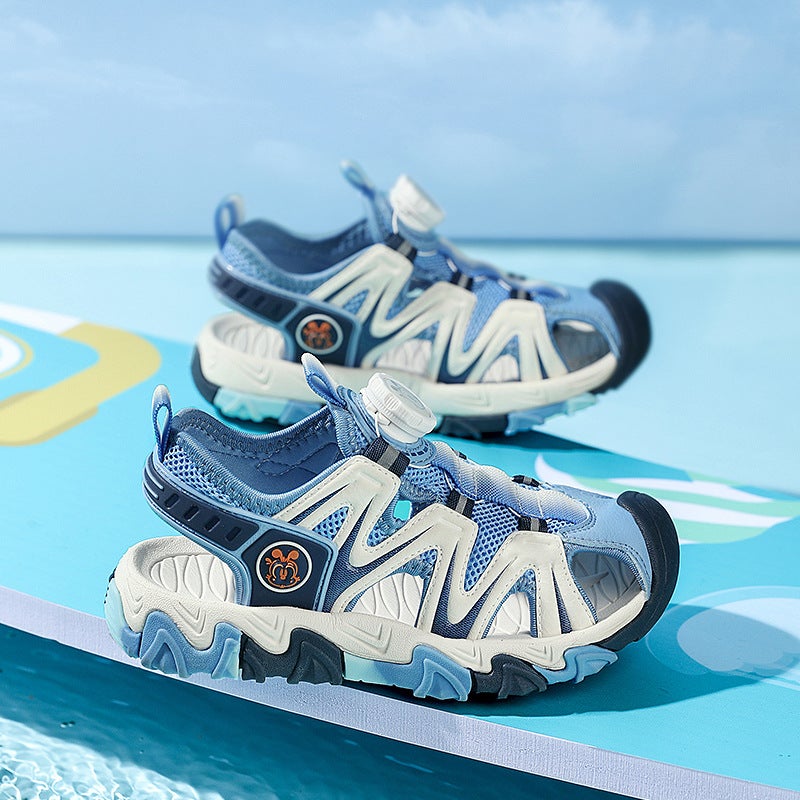 Babu Bean Boys Shoes 2024 Children'S Sandals Anti-Fall Anti-Collision Large Children'S Swivel Button Shoes - Image 2