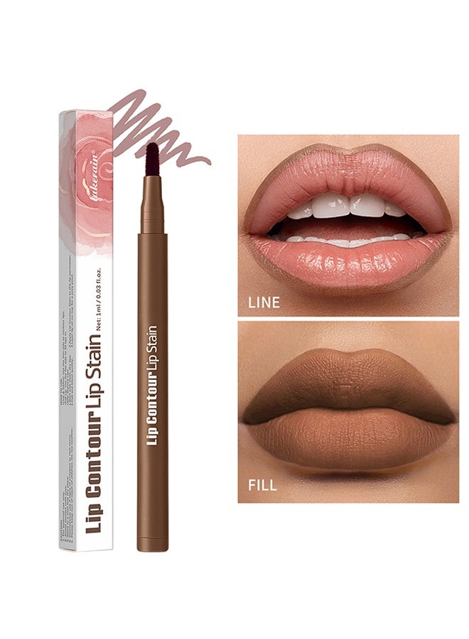 ليكرين تحديد شفاه مع صبغة الشفاه، 2 في 1 صبغة وحدود الشفاه، قلم تحديد سائل طويل الثبات مقاوم للماء #3 بني محمص - Image 1