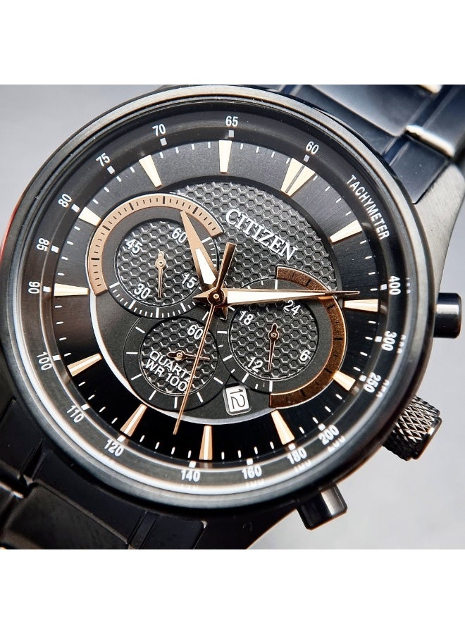 CITIZEN Chronograph Men's Watch AN8195‑58E, 42 mm Black Dial, Black Ion‑Plated Stainless Steel Bracelet, 100 m WR - Image 4