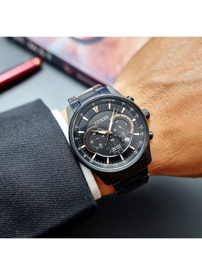 CITIZEN Chronograph Men's Watch AN8195‑58E, 42 mm Black Dial, Black Ion‑Plated Stainless Steel Bracelet, 100 m WR - Image 5