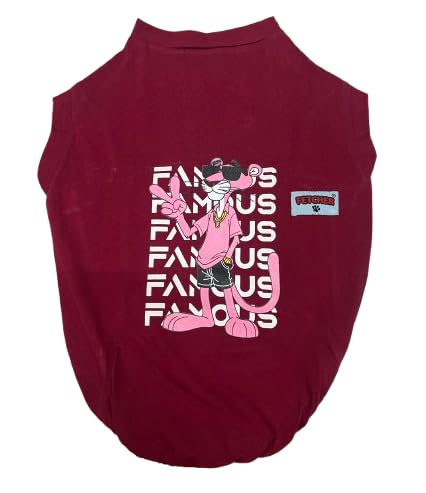 Fetcher Dark Red (Maroon) Printed 'Famous' T-Shirt for Dogs and Cats Comfortable Lightweight Animal Cloth (16" Medium) - Image 1