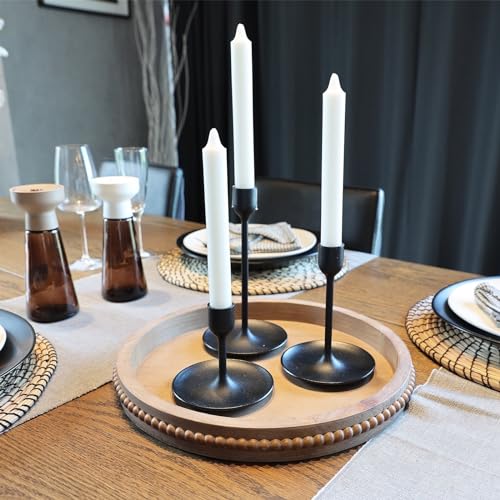 Hrastany Wood Decorative Serving Tray with Bead, Round Vintage Wooden Ottoman Tray for Home Centerpiece, Counter Organizer, 13” Circle Tray for Kitchen, Living Room (Rustic Brown) - Image 5