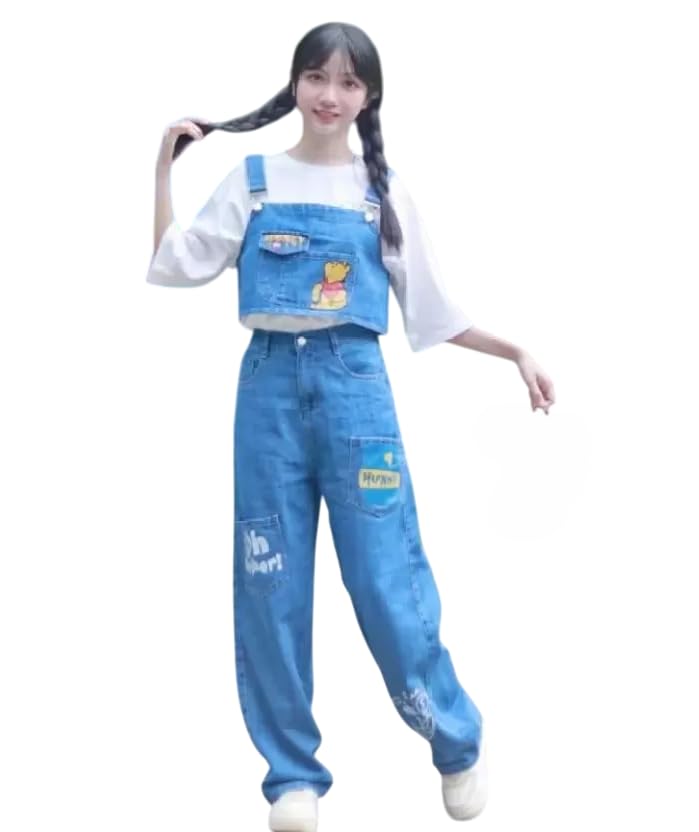 Ameeha Girls Denim Summer Streetwear 3 Piece Suit T-Shirt Top and Jeans (Blue, 11 Years-12 Years) - Image 1