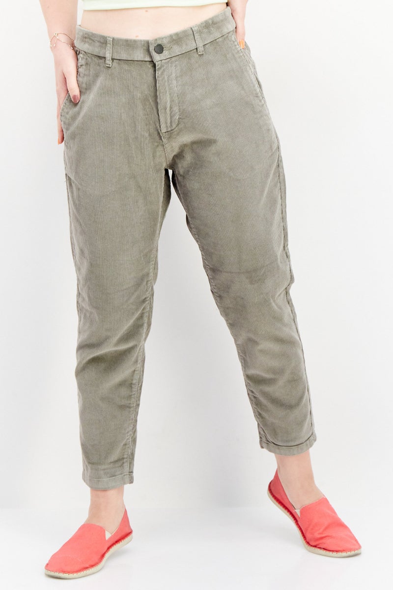 ESPRIT Women Regular Fit  Riped  Chino Pant,  Olive - Image 1