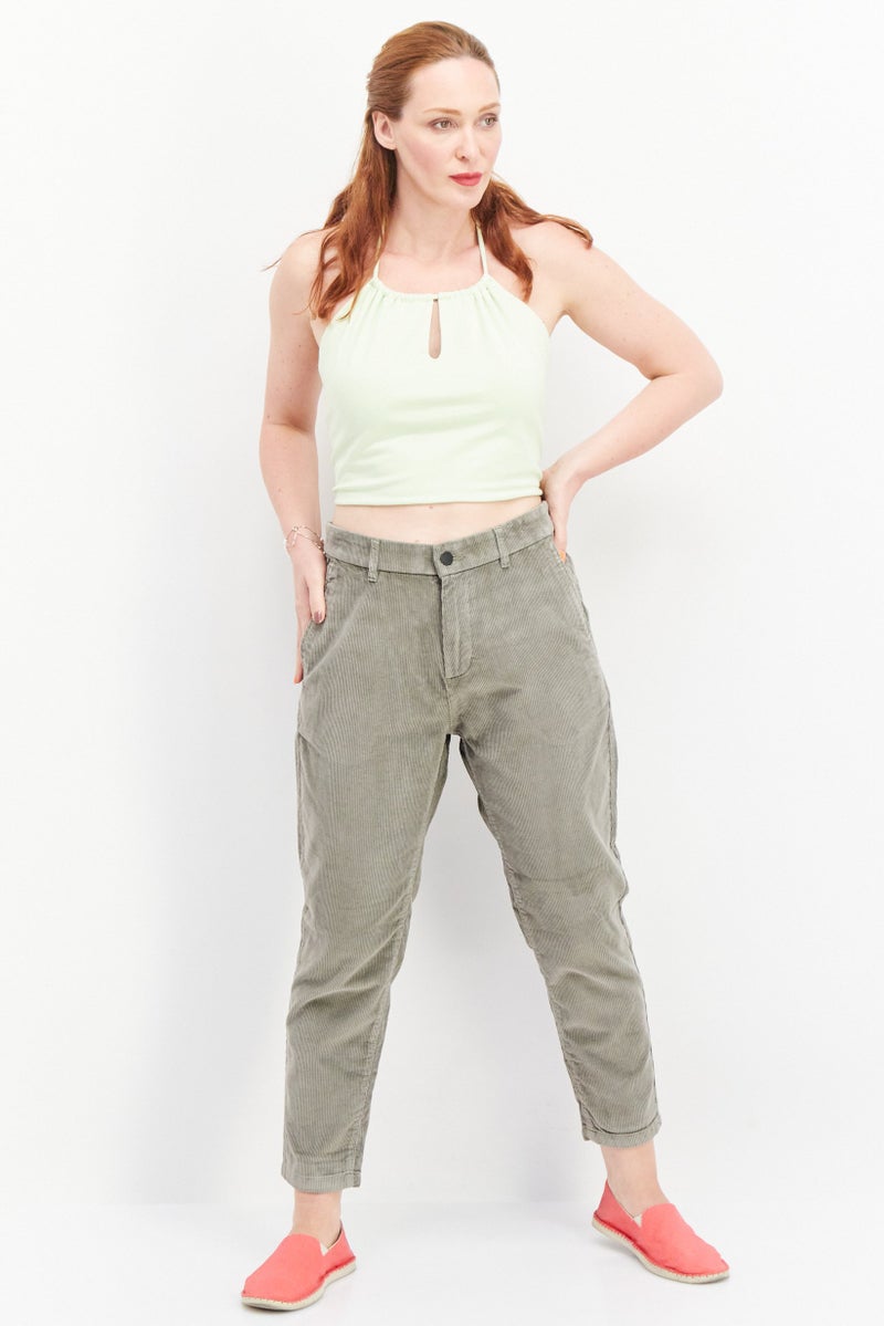 ESPRIT Women Regular Fit  Riped  Chino Pant,  Olive - Image 2