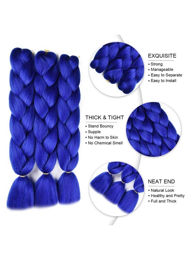 SuCoo Jumbo Braiding Hair Extension Synthetic Kanekalon High Temperature Fiber Crochet Twist Braids Hair With Small Free Gifts 24Inch 3Pcs/Lot£¨Royal Blue) - Image 2