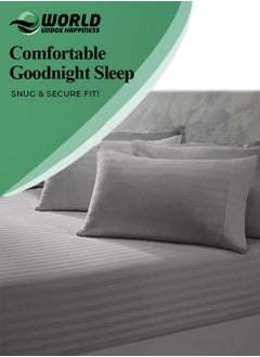 Eworld 3 Piece Luxury Grey Striped Bed Sheet Set with 1 Flat Sheet and 2 Pillowcases for Hotel and Home Crafted from Ultra Soft and Breathable Cotton for Year-Round Comfort, (Single/Double)  - Image 5