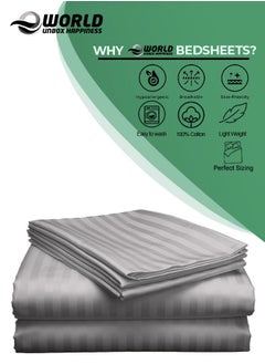 Eworld 3 Piece Luxury Grey Striped Bed Sheet Set with 1 Flat Sheet and 2 Pillowcases for Hotel and Home Crafted from Ultra Soft and Breathable Cotton for Year-Round Comfort, (Single/Double)  - Image 3