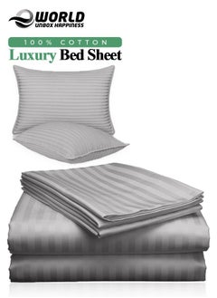 Eworld 3 Piece Luxury Grey Striped Bed Sheet Set with 1 Flat Sheet and 2 Pillowcases for Hotel and Home Crafted from Ultra Soft and Breathable Cotton for Year-Round Comfort, (Single/Double)  - Image 1