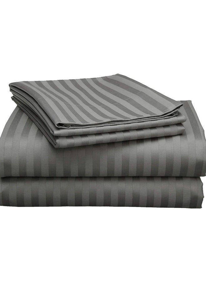Eworld - 3 Piece Luxury Grey Striped Bed Sheet Set with 1 Flat Sheet and 2 Pillowcases for Hotel and Home Crafted from Ultra Soft and Breathable Cotton for Year-Round Comfort, (Single/Double) - Image 1