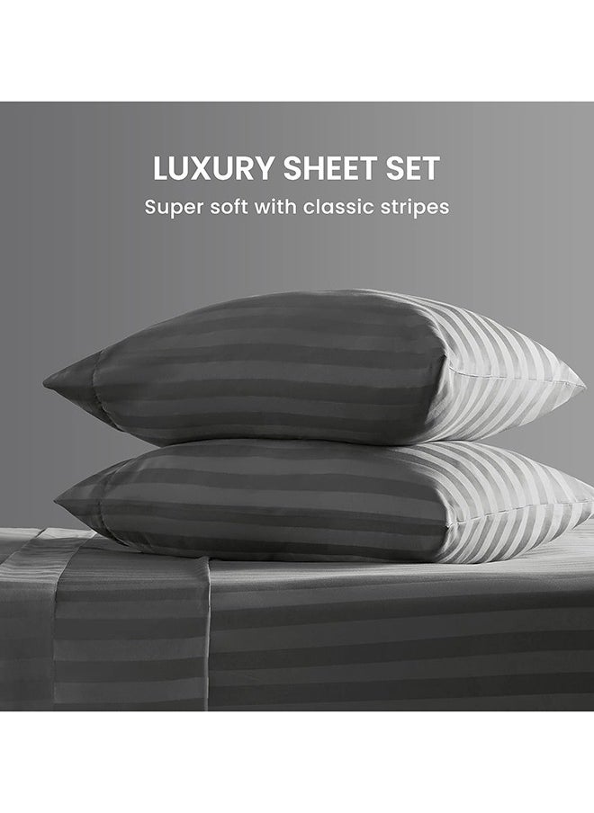 Eworld - 3 Piece Luxury Grey Striped Bed Sheet Set with 1 Flat Sheet and 2 Pillowcases for Hotel and Home Crafted from Ultra Soft and Breathable Cotton for Year-Round Comfort, (Single/Double) - Image 1