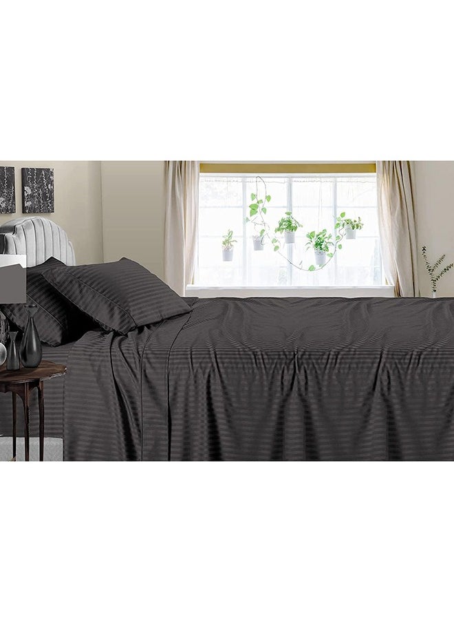 Eworld - 3 Piece Luxury Grey Striped Bed Sheet Set with 1 Flat Sheet and 2 Pillowcases for Hotel and Home Crafted from Ultra Soft and Breathable Cotton for Year-Round Comfort, (Single/Double) - Image 1
