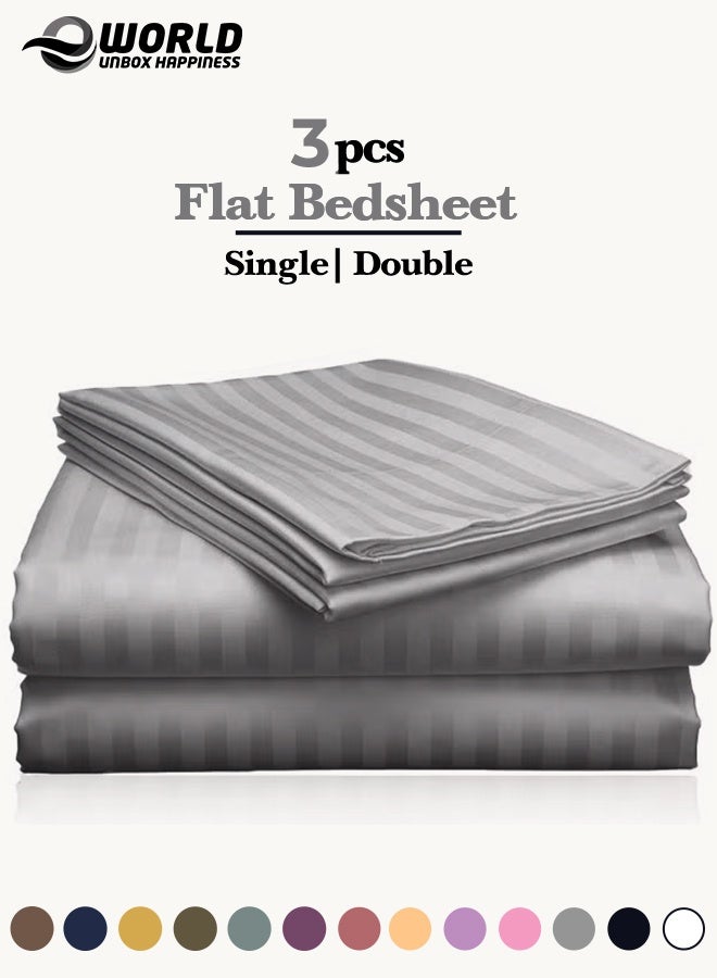 Eworld 3 Piece Luxury Grey Striped Bed Sheet Set with 1 Flat Sheet and 2 Pillowcases for Hotel and Home Crafted from Ultra Soft and Breathable Microfiber for Year-Round Comfort, (Single/Double) - Image 1
