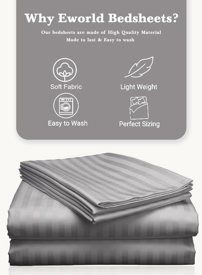 Eworld 3 Piece Luxury Grey Striped Bed Sheet Set with 1 Flat Sheet and 2 Pillowcases for Hotel and Home Crafted from Ultra Soft and Breathable Microfiber for Year-Round Comfort, (Single/Double) - Image 2
