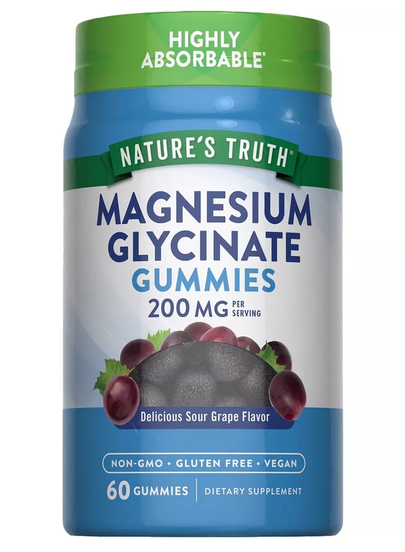 نايتشورز تروث علكات جليسينات المغنيسيوم ، عنب طبيعي ، 200 ملجم ، 60 علكة نباتية