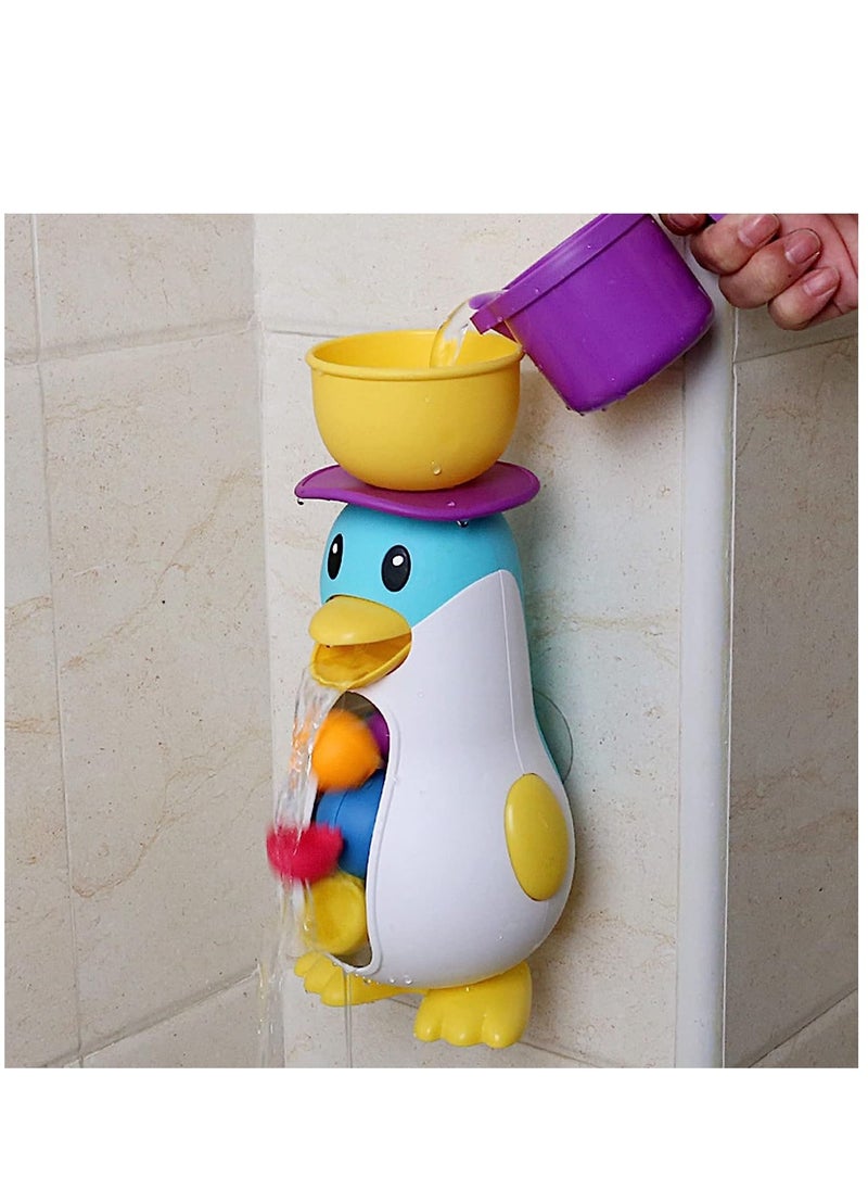 Soofam - Ducky Penguin Waterwheel Bath And Bathtub Toys for Boys Girls Preschool Bath Toy With Bathroom Strong Suckers Water Scoop (Penguin Waterwheel Bath Toys) - Image 1