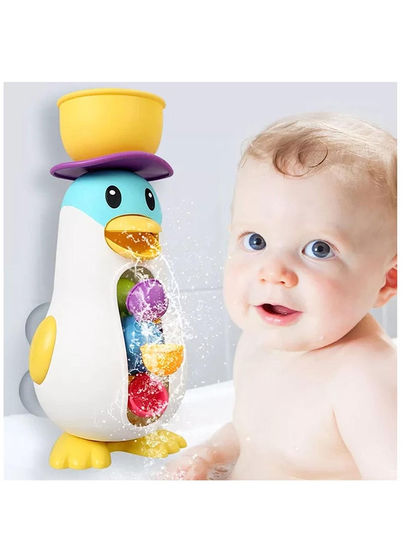 Soofam - Ducky Penguin Waterwheel Bath And Bathtub Toys for Boys Girls Preschool Bath Toy With Bathroom Strong Suckers Water Scoop (Penguin Waterwheel Bath Toys) - Image 1