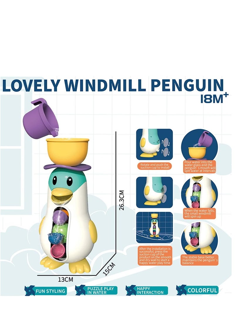 Soofam - Ducky Penguin Waterwheel Bath And Bathtub Toys for Boys Girls Preschool Bath Toy With Bathroom Strong Suckers Water Scoop (Penguin Waterwheel Bath Toys) - Image 1