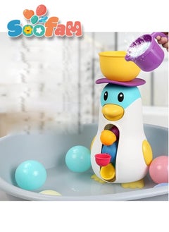 Ducky Penguin Waterwheel Bath And Bathtub Toys for Boys Girls Preschool Bath Toy With Bathroom Strong Suckers Water Scoop (Penguin Waterwheel Bath Toys)