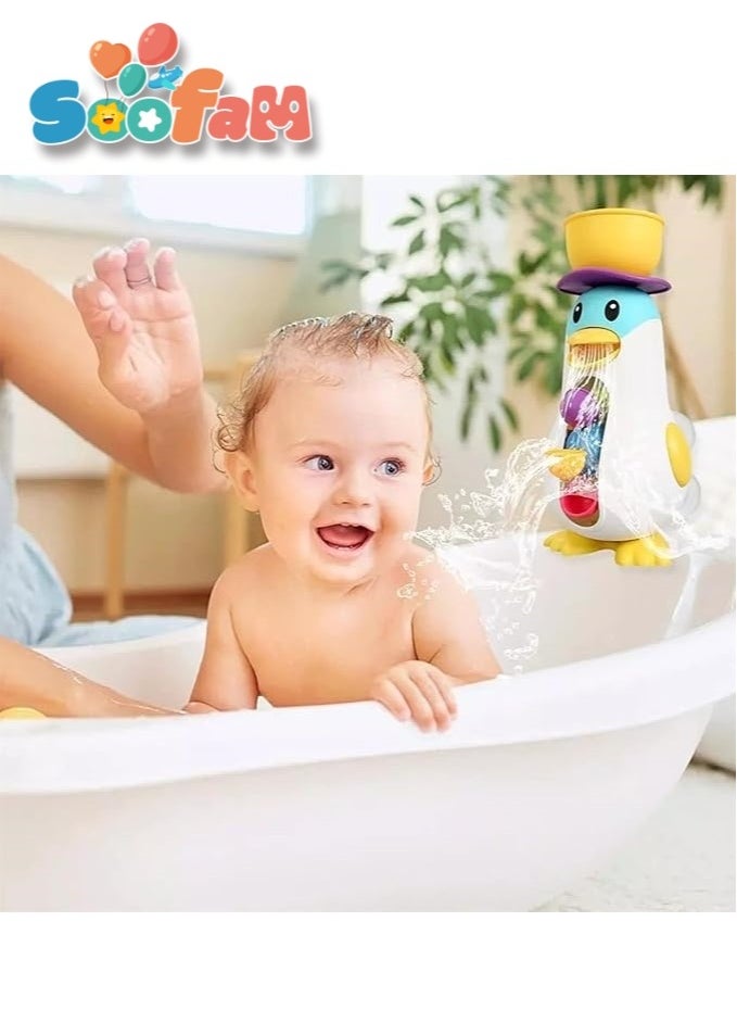 Soofam - Ducky Penguin Waterwheel Bath And Bathtub Toys for Boys Girls Preschool Bath Toy With Bathroom Strong Suckers Water Scoop (Penguin Waterwheel Bath Toys) - Image 1