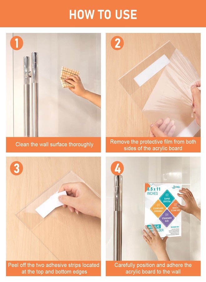 Dynta 12 Pack Acrylic Sign Holder 8.5 x 11 with Double Sided Adhesive Tape, Plastic Sign Holder Wall Mount, Memo Document Flyer Brochure Menu Holder for Display - Image 4