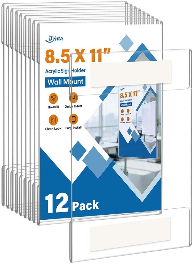 Dynta 12 Pack Acrylic Sign Holder 8.5 x 11 with Double Sided Adhesive Tape, Plastic Sign Holder Wall Mount, Memo Document Flyer Brochure Menu Holder for Display - Image 1