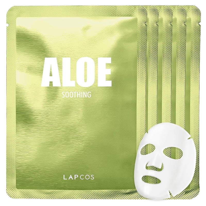 LAPCOS Aloe Sheet Mask Daily Face Mask with Cucumber and Aloe Gel to Calm and Moisturize Skin Korean Beauty Favorite 5Pack