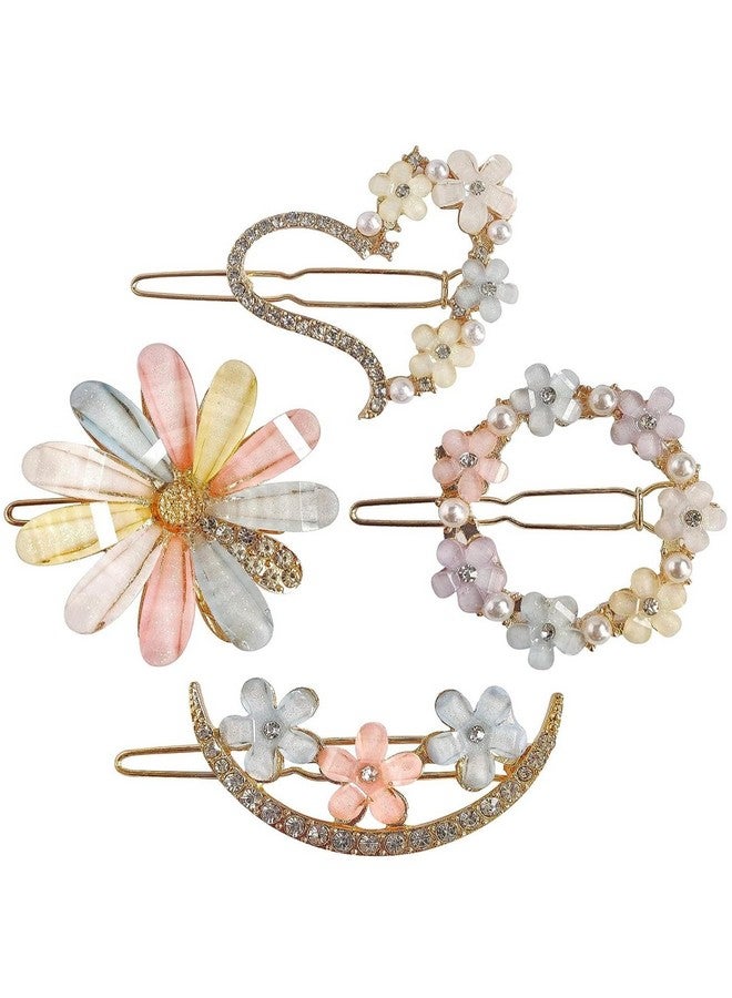 DN Creation Set of 4 Stylish Pearl Korean Rhinestone Metal Hair Clips for Girls - Image 1