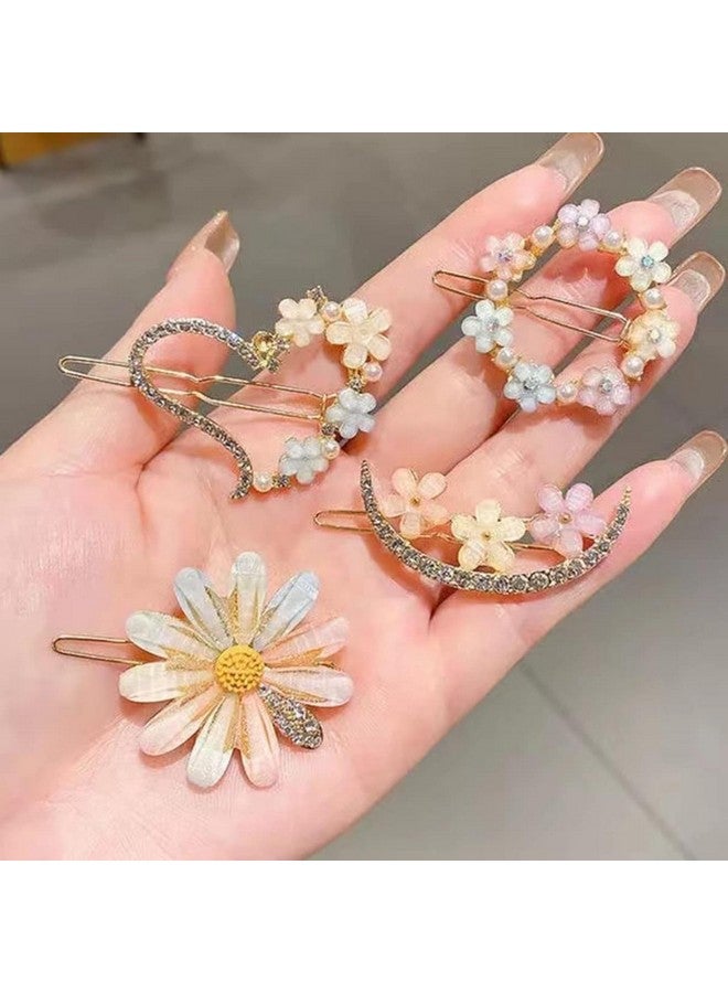 DN Creation Set of 4 Stylish Pearl Korean Rhinestone Metal Hair Clips for Girls - Image 3