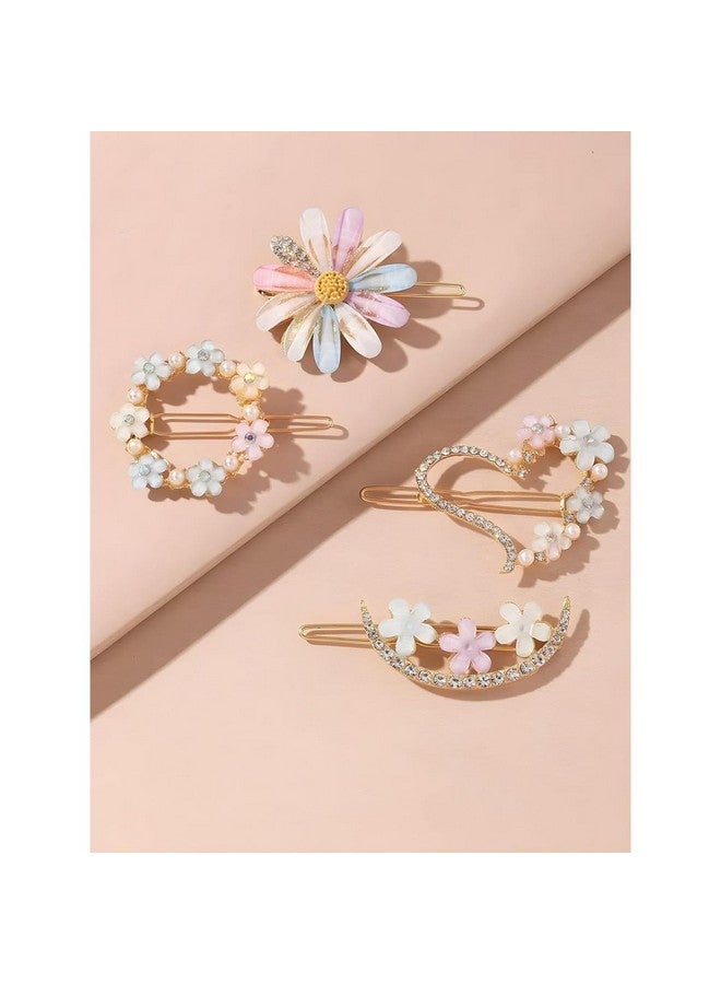 DN Creation Set of 4 Stylish Pearl Korean Rhinestone Metal Hair Clips for Girls - Image 2