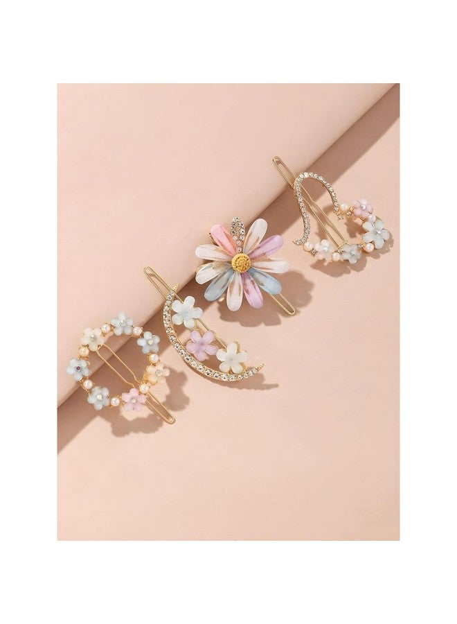 DN Creation Set of 4 Stylish Pearl Korean Rhinestone Metal Hair Clips for Girls - Image 5