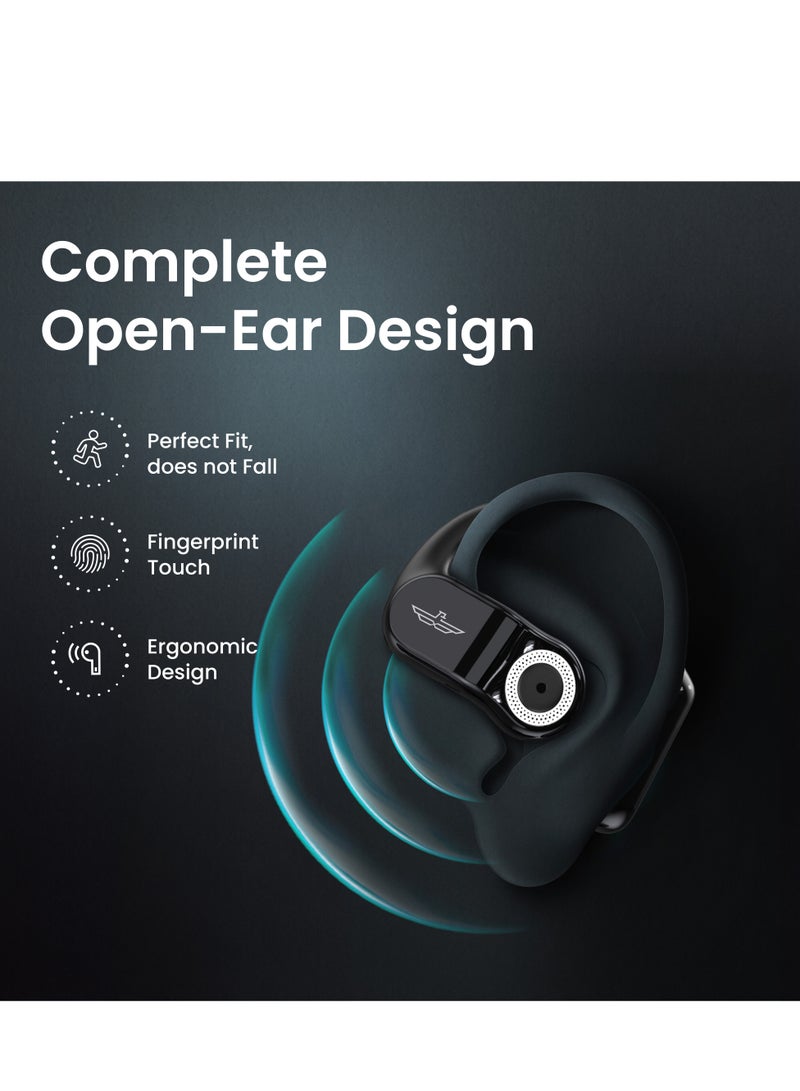 Bluetooth 5.4 Open-Ear Design Earphones for Android and iPhone, Open Air Conduction Wireless Headphones with Dual Dynamic Drivers, 13mm Enhanced Bass, 24-Hour Playtime, Fingerprint Touch Control, 4 Microphones for Clear Calls, Supports Multi-Device Connection, Perfect for Commuting, Running, Workout, Sports, Office and More