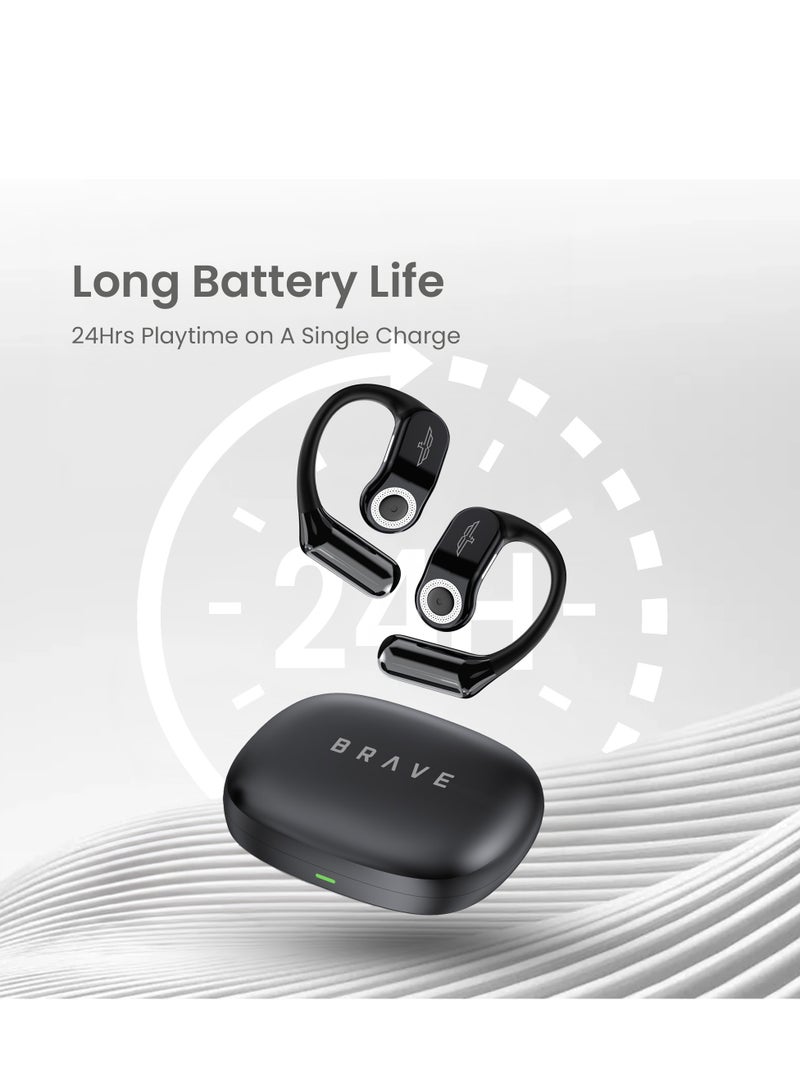 Bluetooth 5.4 Open-Ear Design Earphones for Android and iPhone, Open Air Conduction Wireless Headphones with Dual Dynamic Drivers, 13mm Enhanced Bass, 24-Hour Playtime, Fingerprint Touch Control, 4 Microphones for Clear Calls, Supports Multi-Device Connection, Perfect for Commuting, Running, Workout, Sports, Office and More