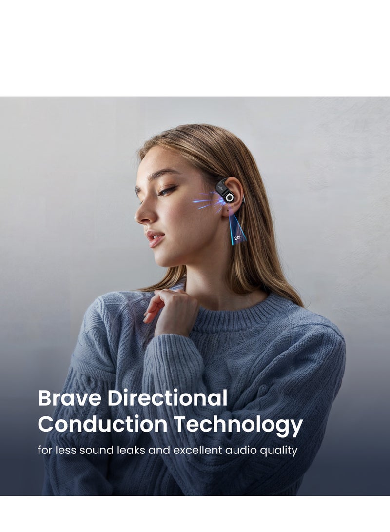 Bluetooth 5.4 Open-Ear Design Earphones for Android and iPhone, Open Air Conduction Wireless Headphones with Dual Dynamic Drivers, 13mm Enhanced Bass, 24-Hour Playtime, Fingerprint Touch Control, 4 Microphones for Clear Calls, Supports Multi-Device Connection, Perfect for Commuting, Running, Workout, Sports, Office and More