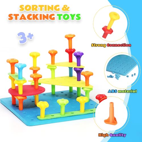 Ggiibro Peg Board Set STEM Toys for Toddlers Ages 36 Montessori Sensory Stacking Lacing Kit with ThickThin Foam Boards Strings Preschool Learning Toys for Fine Motor Skills Development - Image 5