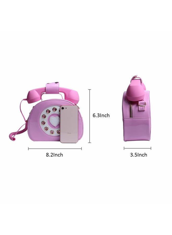 SUKUTU Telephone Shaped Purse Shoulder Crossbody Tote Bags Women Retro Phone Top-Handle Handbags for Girls, Pink, Large - Image 2
