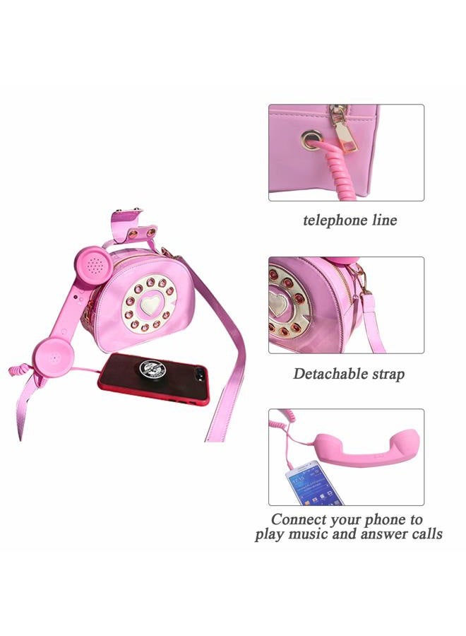 SUKUTU Telephone Shaped Purse Shoulder Crossbody Tote Bags Women Retro Phone Top-Handle Handbags for Girls, Pink, Large - Image 3