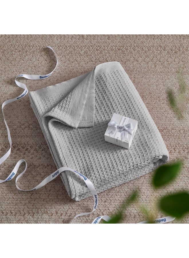 Bedsure Bedsure 100% Cotton Blanket King Size for Bed - Breathable and Soft, Waffle Weave Blanket for Summer Spring, Grey, 104x90 inches  - Image 4
