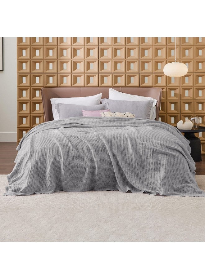 Bedsure Bedsure 100% Cotton Blanket King Size for Bed - Breathable and Soft, Waffle Weave Blanket for Summer Spring, Grey, 104x90 inches  - Image 2