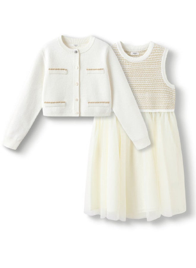 Balabala Little Lady Chic Dress For Girls, Children's Tulle Skirt, 2025 Spring New Arrival Two-piece Set, Chinese Style Outfit - Image 1