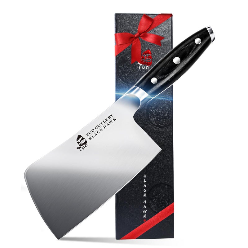 TUO Meat Cleaver, 6 Inch Heavy Duty Chopper Knife for Butcher & Kitchen, High Carbon German Steel, Full Tang Handle, Gift Box - Black Hawk Series - Image 1