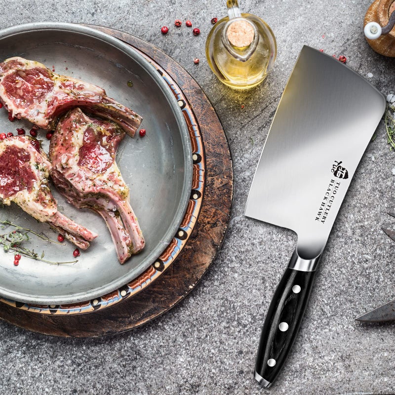 TUO Meat Cleaver, 6 Inch Heavy Duty Chopper Knife for Butcher & Kitchen, High Carbon German Steel, Full Tang Handle, Gift Box - Black Hawk Series - Image 5