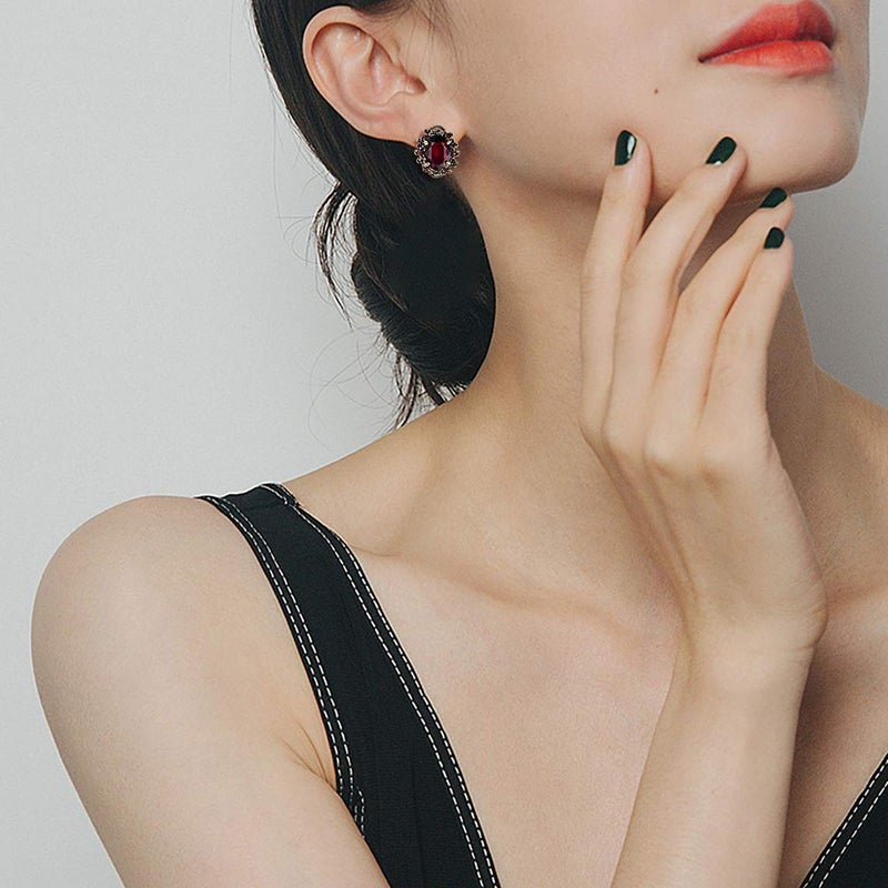 BriLove Victorian Style Stud Earrings for Women Crystal Floral Scroll Cameo Inspired Oval Jewelry Amethyst Color - Image 4