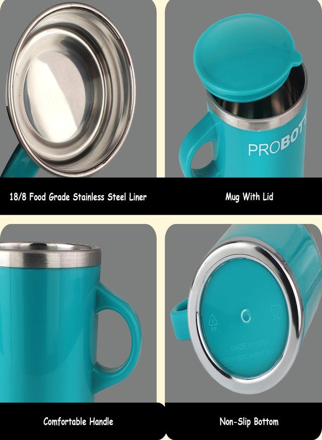 PROBOTT Costa Stainless Steel Mug/Cup with Lid, Stylish Cup Ideal for Hot & Cold Coffee, Tea - Green - Image 4