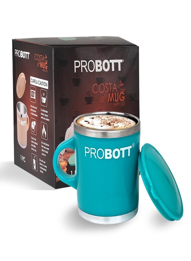 PROBOTT Costa Stainless Steel Mug/Cup with Lid, Stylish Cup Ideal for Hot & Cold Coffee, Tea - Green - Image 1