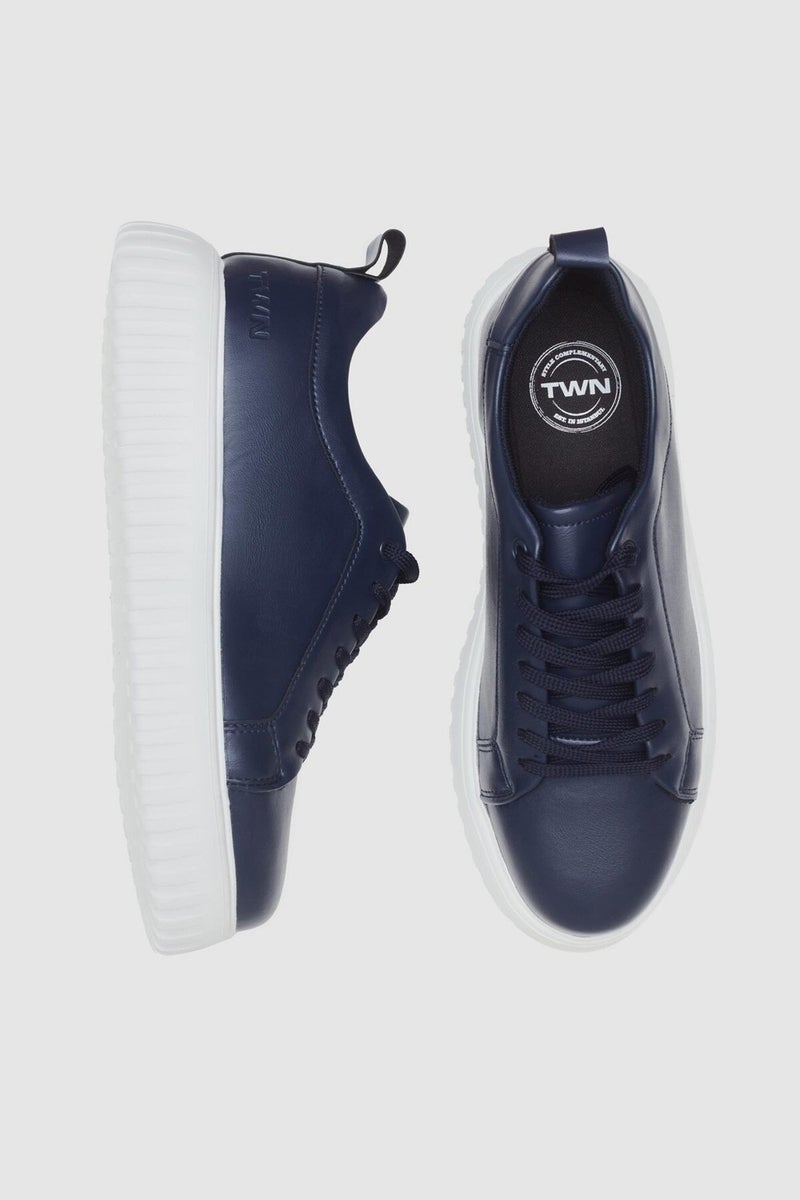 twn Navy Blue Thick White Soled Lace-Up Sneaker Shoes 3EC09ORT0381  - Image 4