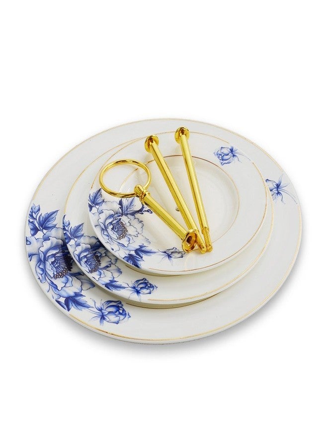 Porlien Gold Trimmed Blue Floral 3 Tier Cake Stand, Dessert Stand, Cupcake Stand - Image 5