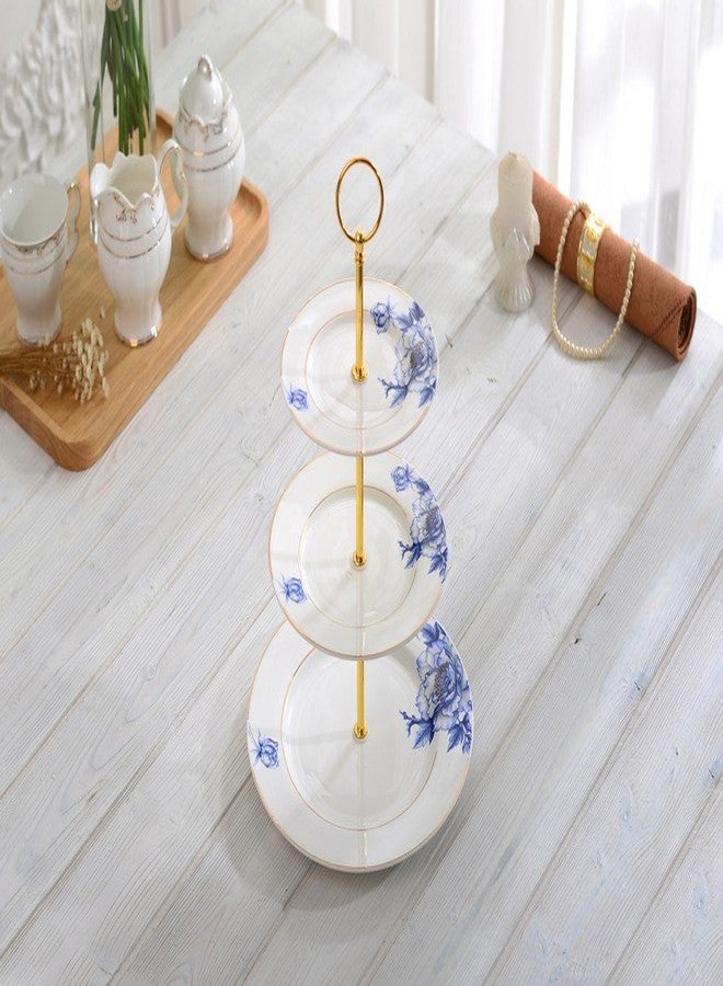 Porlien Gold Trimmed Blue Floral 3 Tier Cake Stand, Dessert Stand, Cupcake Stand - Image 3