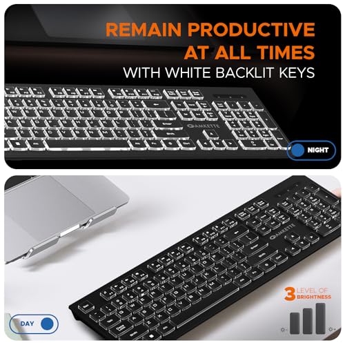 Amkette Wi-Key Backlit Wired Keyboard | White Backlit with Brightness Control | Laser-Etched Keys | 12 Multi-Media Keys | Plug and Play USB Connection | Compatible with PC/Mac/Laptop | 1 Year Warranty - Image 2